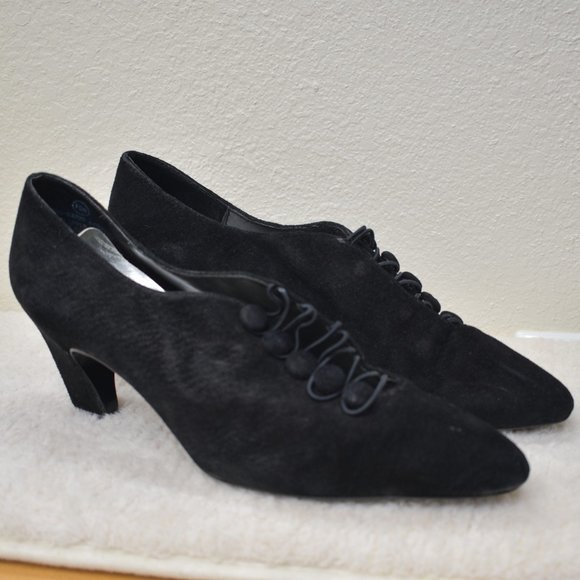 Vintage Rush Hour Black Velvet Kitten Heel Shoes - Picture 2 of 7